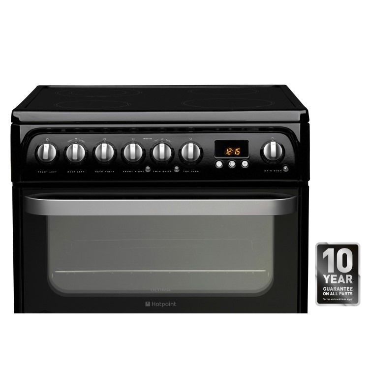 Hotpoint HUE61KS 60cm Wide Double Oven Electric Cooker With Ceramic Hob - Black