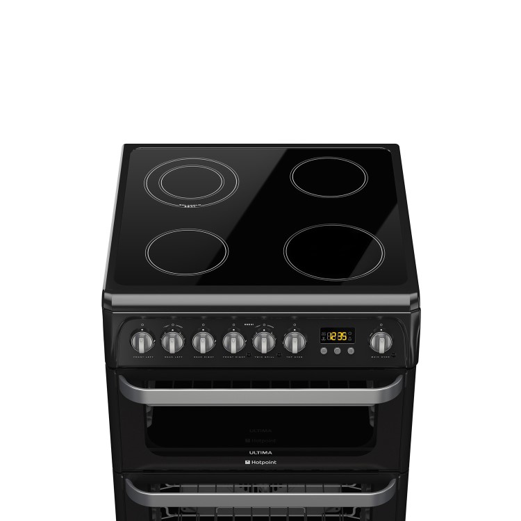 Hotpoint HUE61KS 60cm Wide Double Oven Electric Cooker With Ceramic Hob - Black