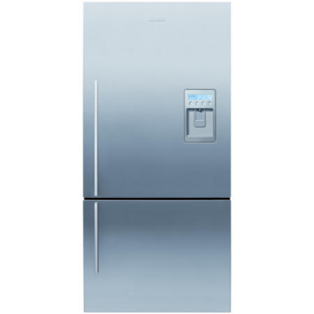 GRADE A2 - Minor Cosmetic Damage - Fisher & Paykel E522BRXFDU2 23469 79cm Wide Flat Door Right Hand Hinge Freestanding Fridge Freezer With Slim-depth Water Dispenser In EZKleen Stainless Steel
