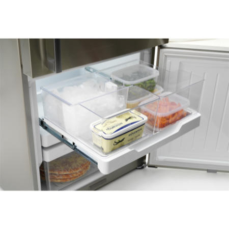 GRADE A2 - Minor Cosmetic Damage - Fisher & Paykel E522BRXFDU2 23469 79cm Wide Flat Door Right Hand Hinge Freestanding Fridge Freezer With Slim-depth Water Dispenser In EZKleen Stainless Steel