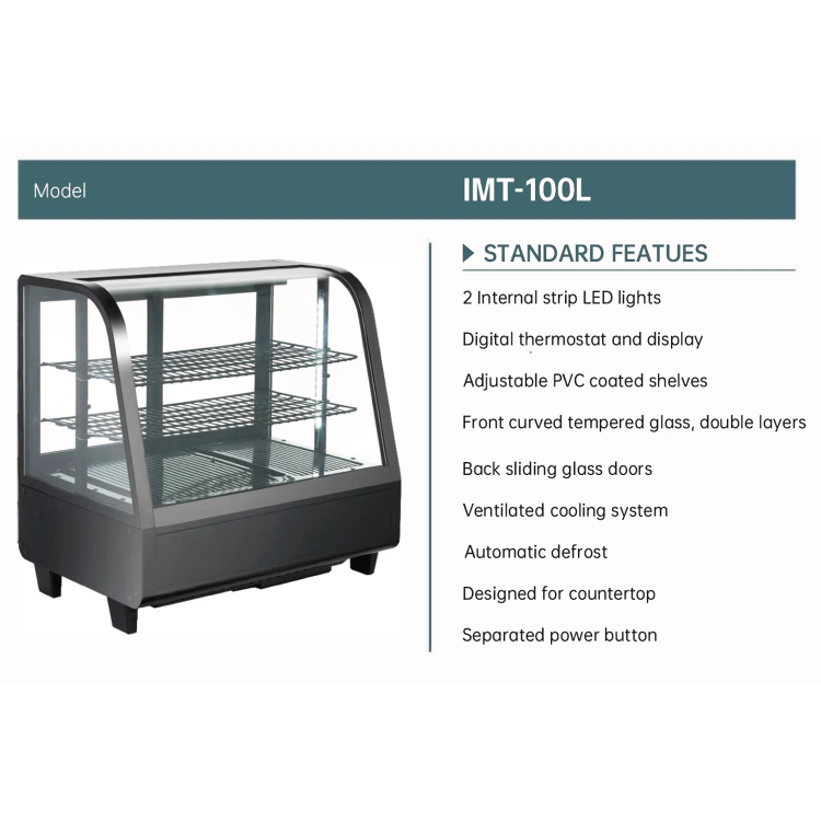 Hamoki Countertop Display Fridge, 100Ltr Curved Glass, Black