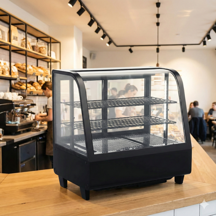 Hamoki Countertop Display Fridge, 100Ltr Curved Glass, Black