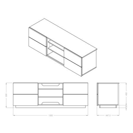 GRADE A3 - Heavy cosmetic damage - UKCF London Gloss Black TV Cabinet - Up to 60 Inch
