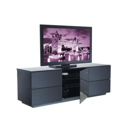 London Black Gloss Factory Assembled Packed TV Cabinet 1500x500x420mm 4 Drawers Plus Centre Cupboard
