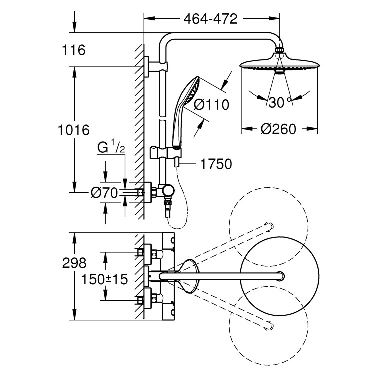 GRADE A1 - Grohe Euphoria 260 Thermostatic Shower System - 27296002