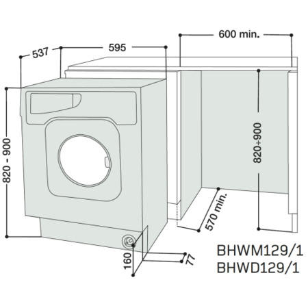 GRADE A3 - Heavy cosmetic damage - Hotpoint BHWM129 6.5kg 1200rpm Integrated Washing Machine