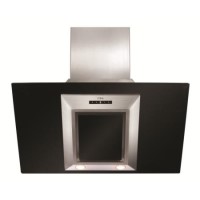 GRADE A2 - Light cosmetic damage - CDA EVG9BL Designer Angled 90cm Chimney Cooker Hood Stainless Steel And Black Glass