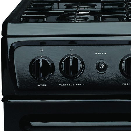 GRADE A2 - Light cosmetic damage - Hotpoint HAG51K 50cm Twin Cavity Gas Cooker Black