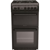 GRADE A2 - Light cosmetic damage - Hotpoint HAG51K 50cm Twin Cavity Gas Cooker Black