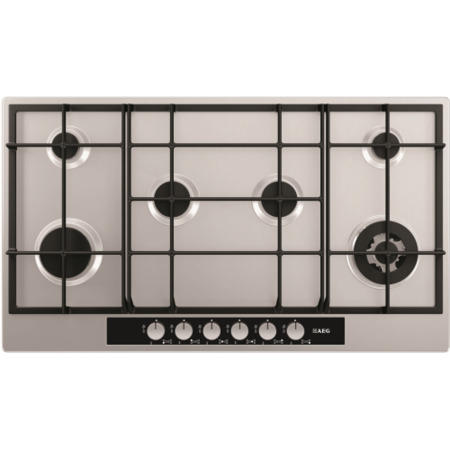 GRADE A1 - As new but box opened - AEG HG956440SM Extra Wide Six Burner 90cm Gas Hob in BlackStainless steel