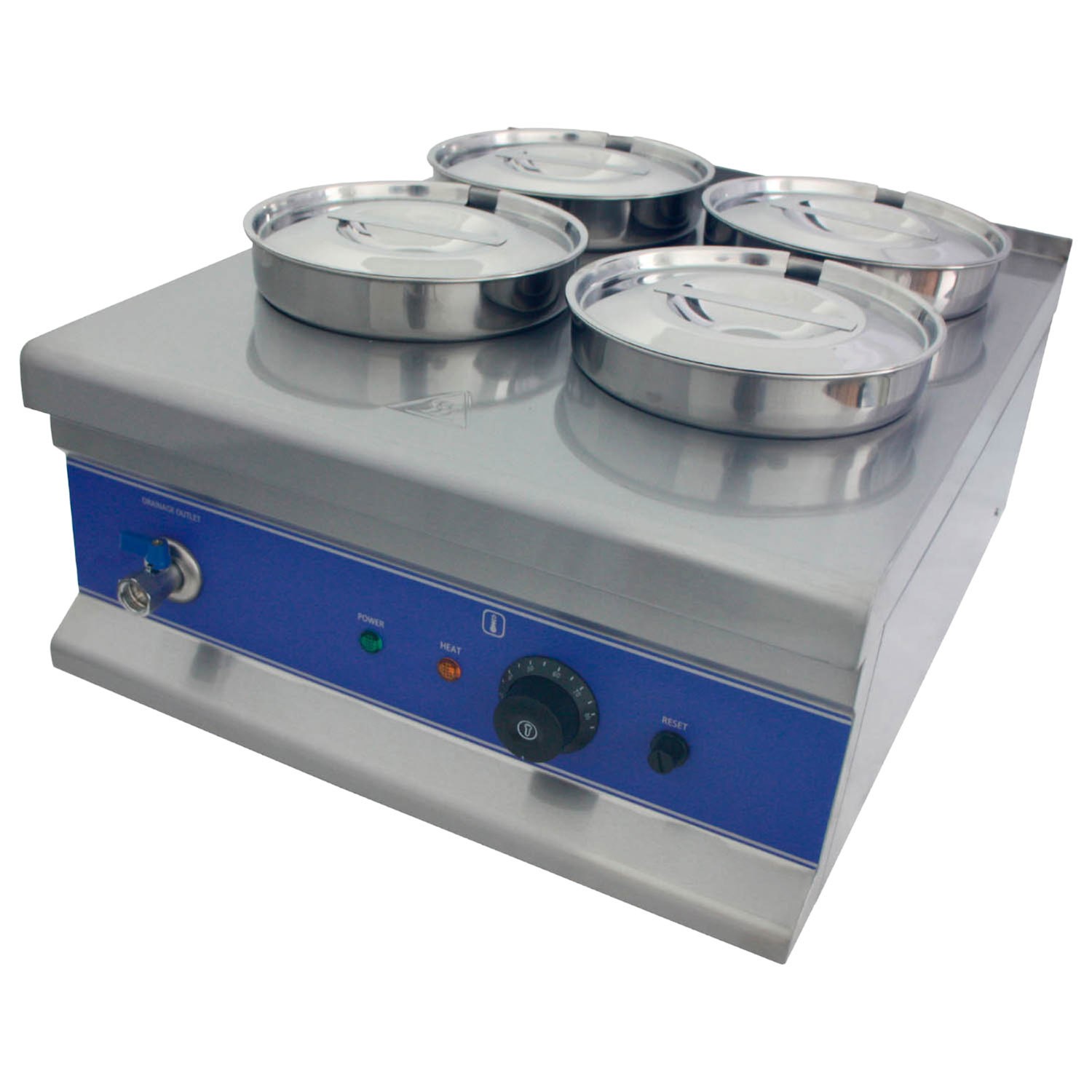 BM 4x4 4 Round Pot Bain Marie Drain Tap 4 x 4 Ltr