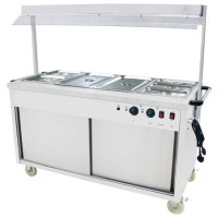 Hamoki DC-4W Mobile Bain Marie Servery - Food Warmer Cart With Heated Gantry and Light - 4 x 1/1 GN Size. 13 Amp Hamoki DC-4W Mobile Bain Marie Servery - Food Warmer Cart With Heated Gantry and Light - 4 x 1/1 GN Size. 13 Amp