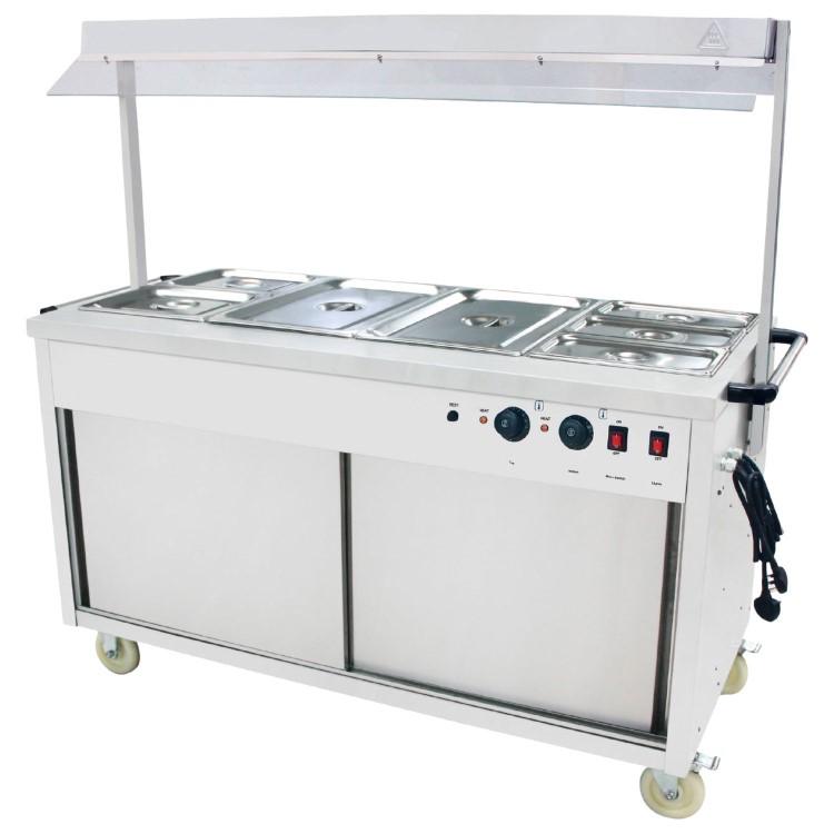 Hamoki DC-4W Mobile Bain Marie Servery - Food Warmer Cart With Heated Gantry 4 x 1/1 GN Size 13 amp