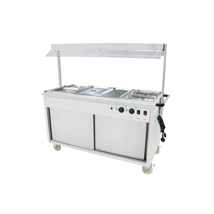 Hamoki DC-4W Mobile Bain Marie Servery - Food Warmer Cart With Heated Gantry 4 x 1/1 GN Size 13 amp