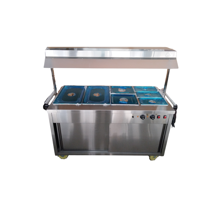 Hamoki DC-4W Mobile Bain Marie Servery - Food Warmer Cart With Heated Gantry and Light - 4 x 1/1 GN Size. 13 Amp