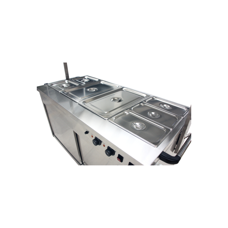 Hamoki DC-4W Mobile Bain Marie Servery - Food Warmer Cart With Heated Gantry and Light - 4 x 1/1 GN Size. 13 Amp