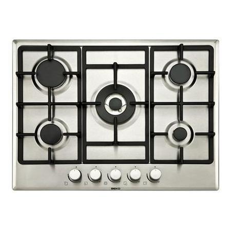 GRADE A1 - As new but box opened - Beko HIMW75225SX 70cm Wide Five Burner Gas Hob With Cast Iron Pan Stands Stainless Steel
