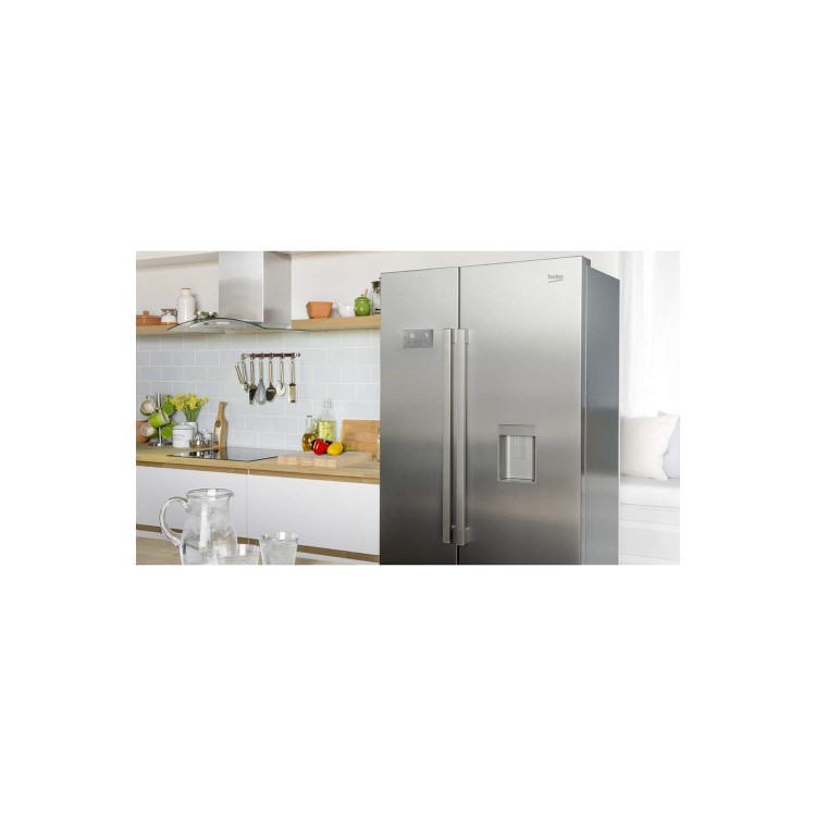 GRADE A1 - Beko ASD241X Stainless Steel Side By Side Fridge Freezer With Non-plumbed Water Dispenser