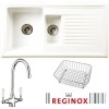 Reginox RL301CW/CWB15/ELBE RL301 Reversible 1.5 Bowl White Ceramic Sink &amp; Elbe Chrome With White Levers Tap Pack