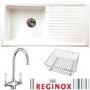 GRADE A2 - Reginox RL304CW/CWB10/ELBE RL304 Reversible 1 Bowl White Ceramic Sink & Elbe Chrome With White Levers Tap Pack