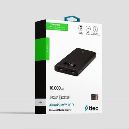 ttec AlumiSlim 10000mAh Powerbank w/LCD Display - Black