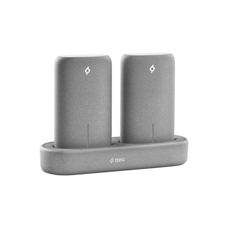 ttec PowerStones Trio Powerbank Set - 2 x 5000mAh - Grey w/Charging Dock