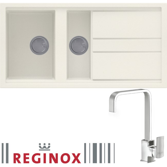 Reginox BEST475C/ASTORIA BEST475 Reversible 1.5 Bowl Cream Regi-Granite Composite Sink & Astoria Chrome Tap Pack