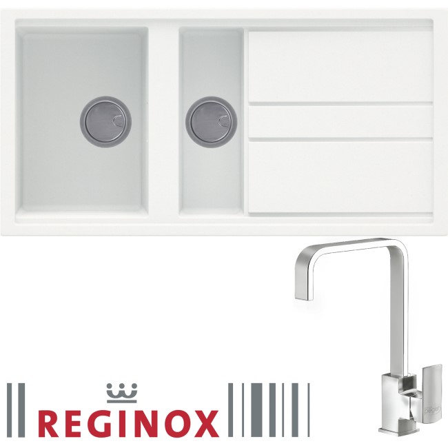 Reginox BEST475 Reversible 1.5 Bowl White Regi-Granite Composite Sink & Astoria Chrome Tap Pack