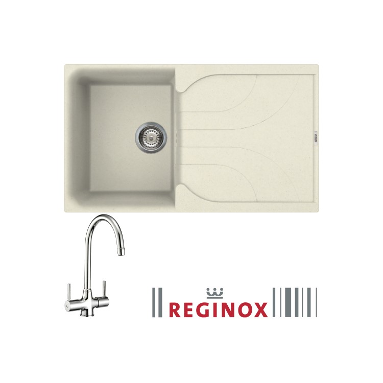 Reginox EGO400C/THAMES EGO400 Reversible 1 Bowl Cream Regi-Granite Composite Sink & Thames Chrome Tap Pack