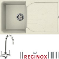 Reginox EGO400C/THAMES EGO400 Reversible 1 Bowl Cream Regi-Granite Composite Sink & Thames Chrome Tap Pack