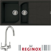 Reginox EGO475 Reversible 1.5 Bowl Black Regi-Granite Composite Sink & Thames Chrome Tap Pack
