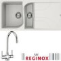 GRADE A1 - Reginox EGO475W/THAMES EGO475 Reversible 1.5 Bowl White Regi-Granite Composite Sink & Thames Chrome Tap Pack