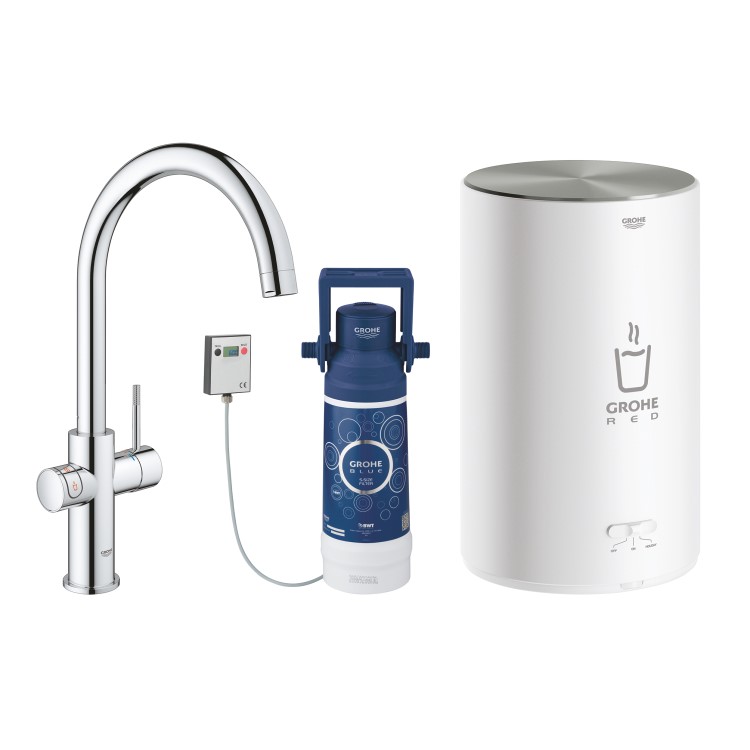 Grohe Red Duo Chrome Instant Boiling Water Tap with M Size Boiler 