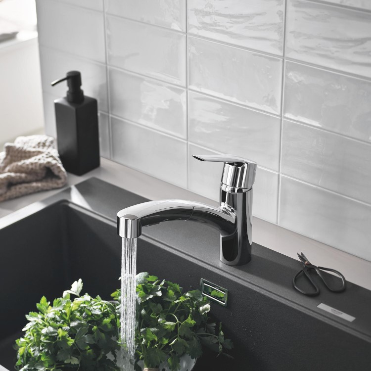 Grohe Start Quick Fix Single Lever Pull Out Monobloc Kitchen Mixer Tap - Chrome