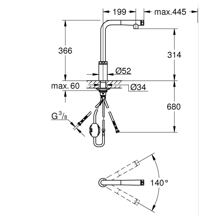 Grohe Minta SmartControl Dual Lever Kitchen Mixer Tap - Chrome