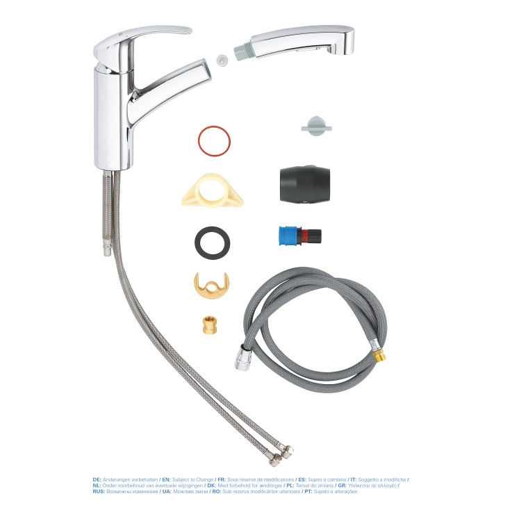 Grohe Eurosmart Chrome Single Lever Pull Out Spray Kitchen Mixer Tap