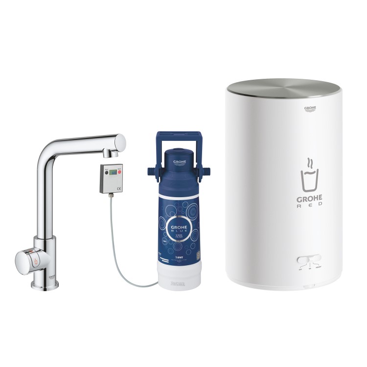 GRADE A1 - Grohe Chrome Red Mono B-Spout Single Lever Instant Boiling Water Tap with M Size Boiler