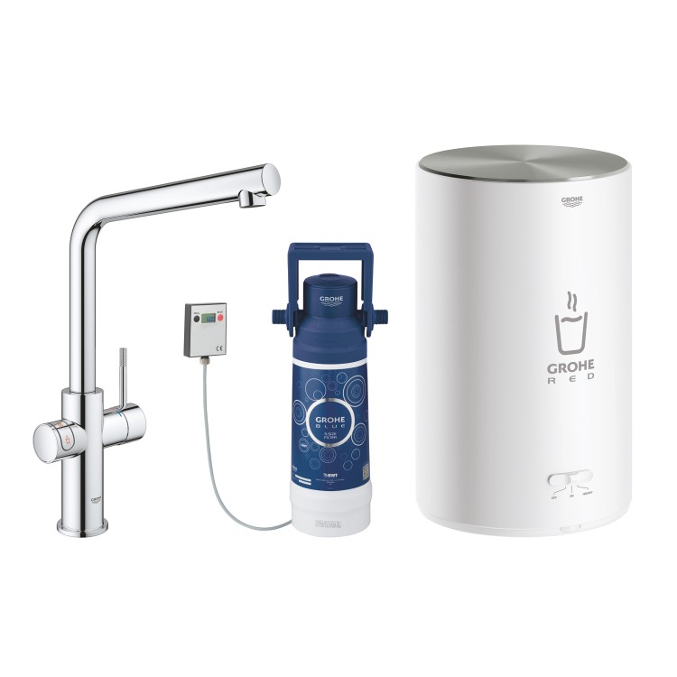 Grohe Red Duo Instant Boiling Water Tap Twin Lever with M Size Boiler in Chrome 