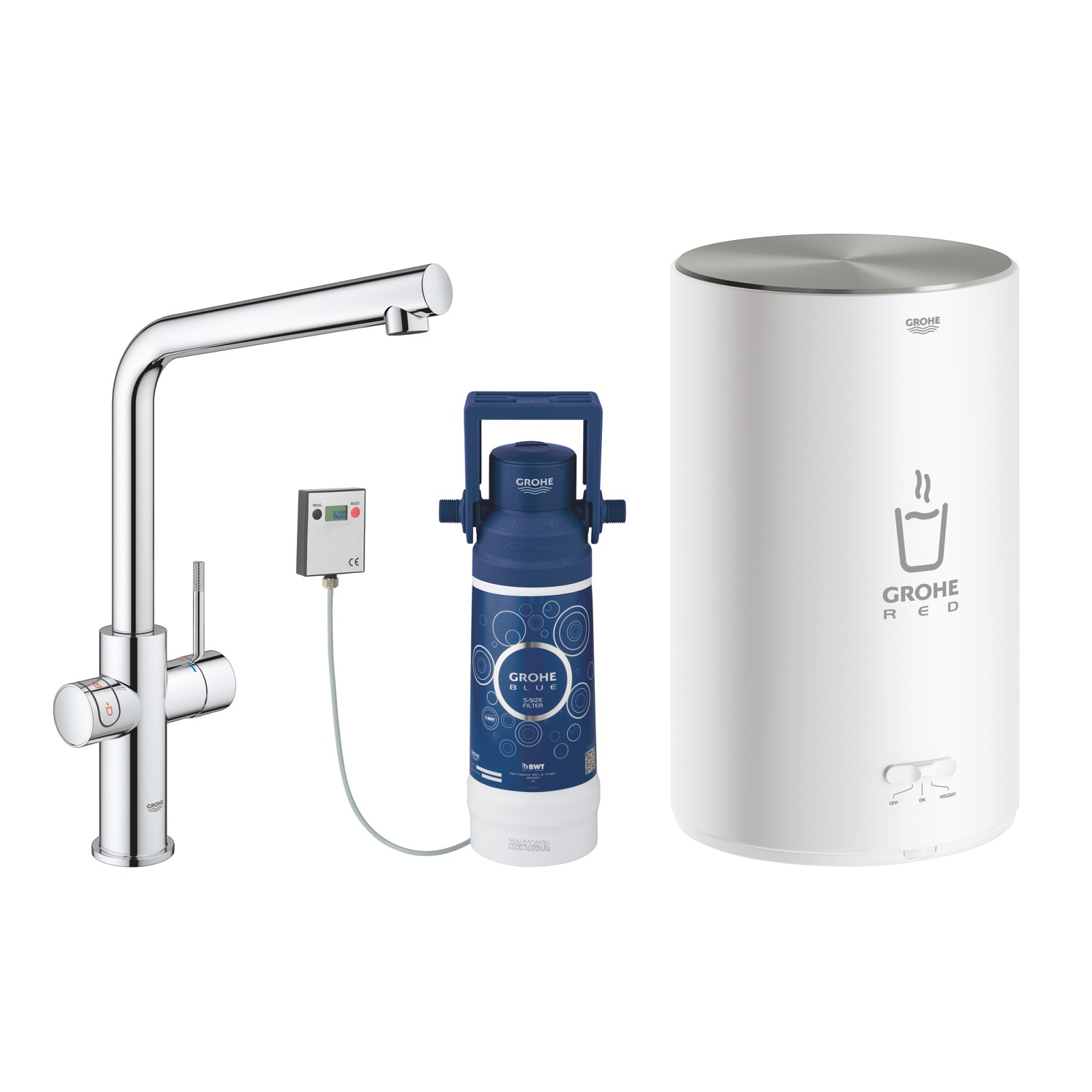 Grohe Red Duo Instant Boiling Water Tap Twin Lever with M Size Boiler in Chrome