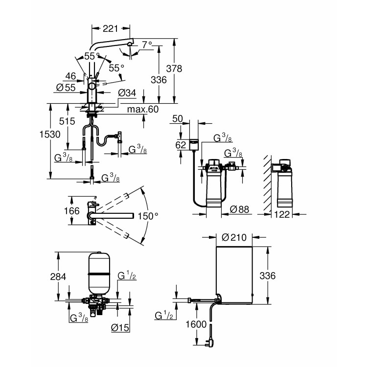 Grohe Red Duo Instant Boiling Water Tap Twin Lever with M Size Boiler in Chrome 