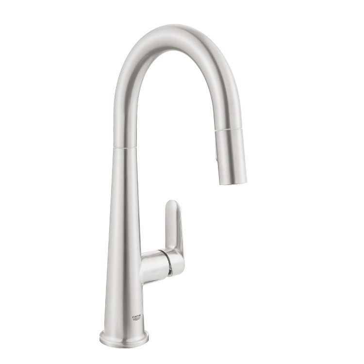 GRADE A1 - Grohe Veletto Nickel Single Lever Pull Out Monobloc Kitchen Sink Mixer Tap