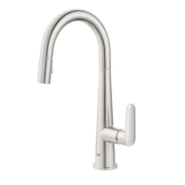 GRADE A1 - Grohe Veletto Nickel Single Lever Pull Out Monobloc Kitchen Sink Mixer Tap