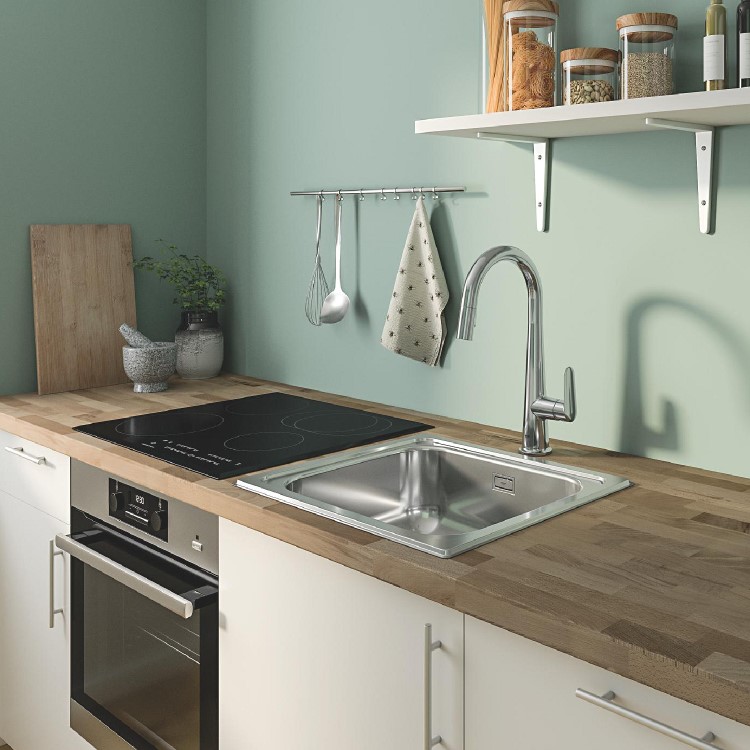 GRADE A1 - Grohe Veletto Nickel Single Lever Pull Out Monobloc Kitchen Sink Mixer Tap