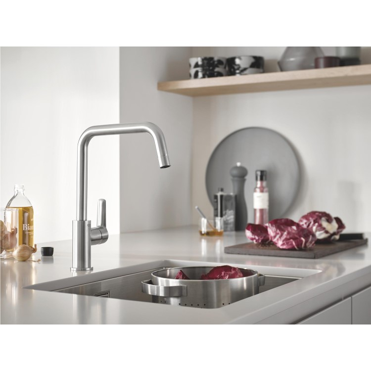 Grohe Quickfix Start Single Lever Monobloc Kitchen Mixer Tap - Steel
