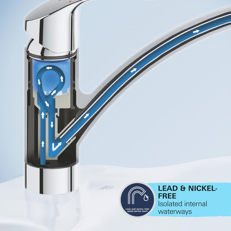 Grohe Quickfix Start Single Lever Monobloc Kitchen Mixer Tap - Steel