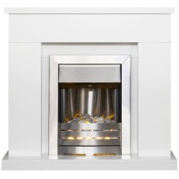 Adam White Surround with Helios Electric Fire in Brushed Steel - Lomond