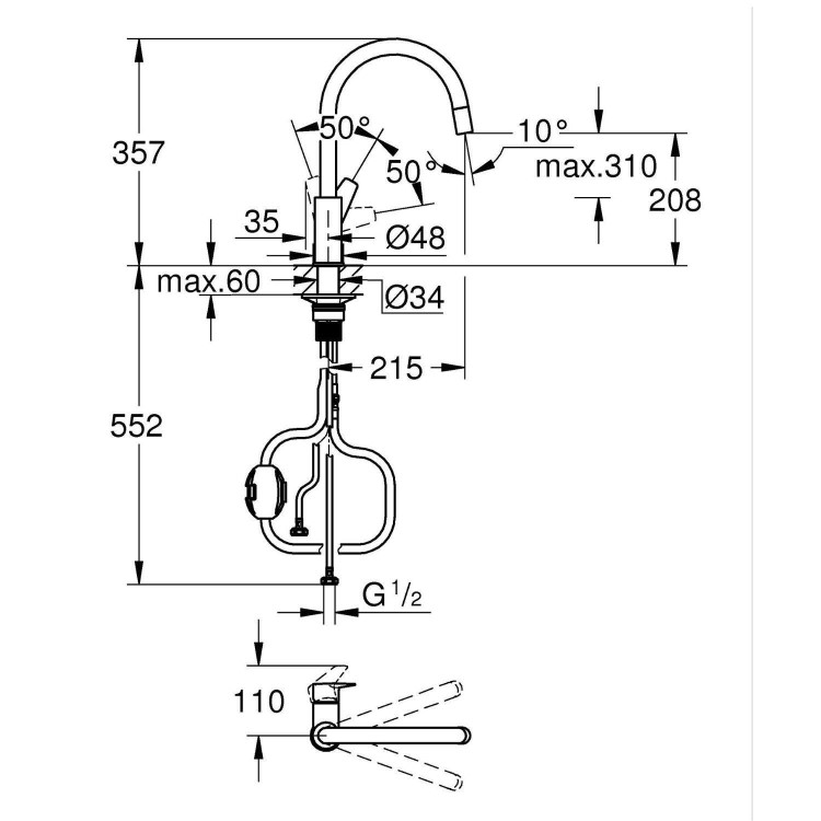 Grohe StartEdge Single Lever Kitchen Mixer Tap - Chrome