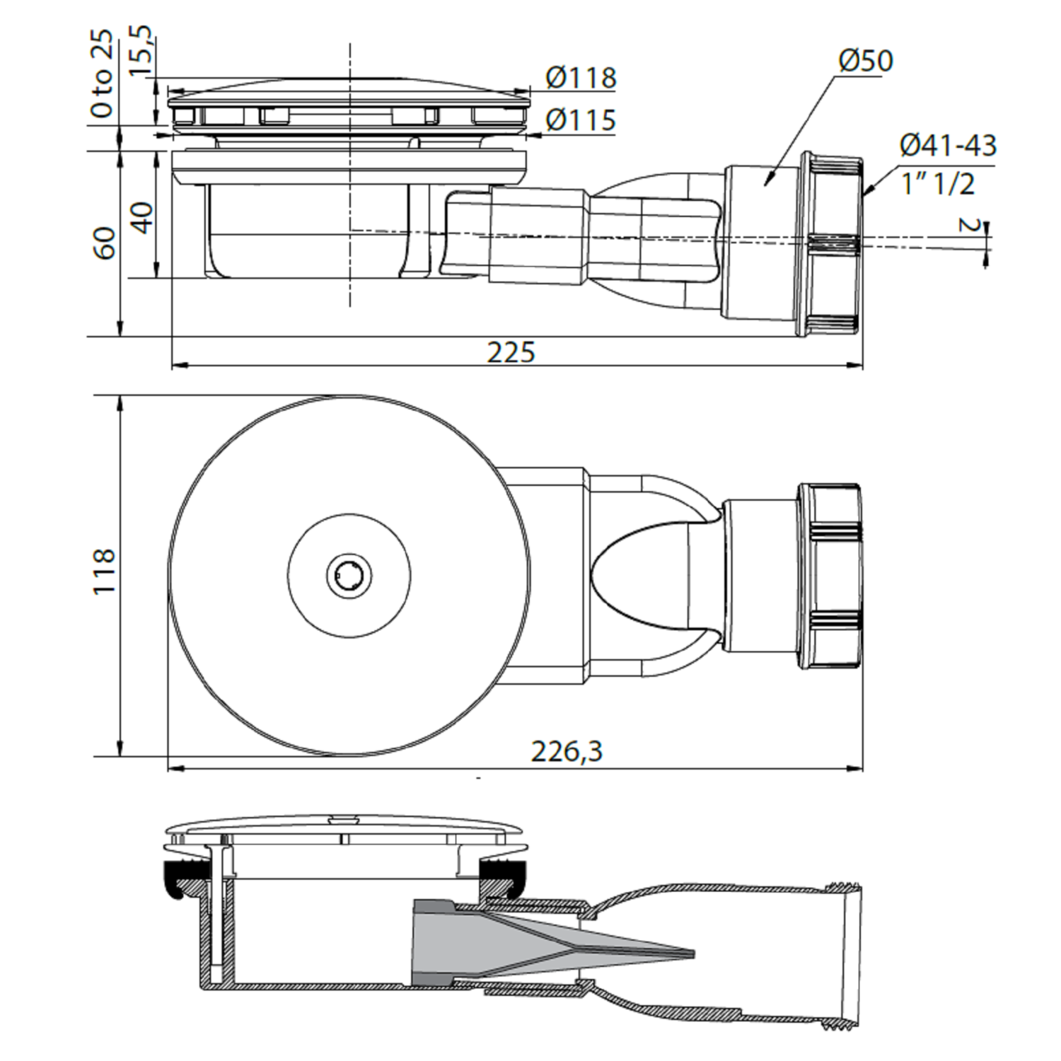 90mm Black Fast Flow Shower Waste Wirquin 30722860 Appliances Direct
