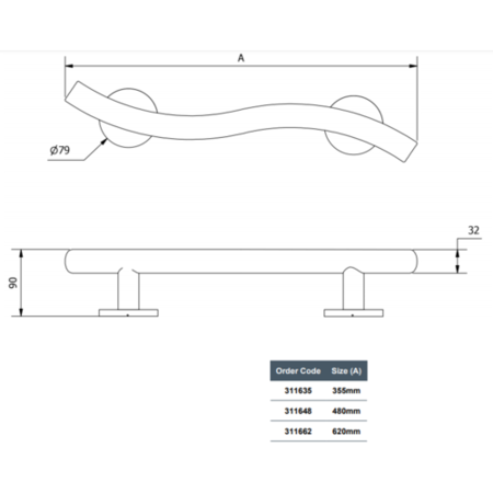 Matt Black Stainless Steel Luxury Curved Grab Rail 355mm