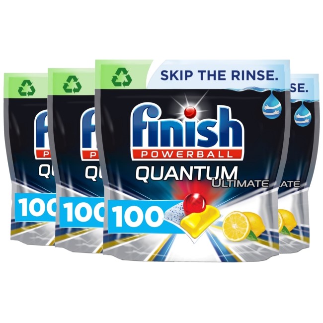 4 x Finish Powerball Quantum Ultimate Lemon Sparkle Dishwasher Tablets Pack Of 100
 